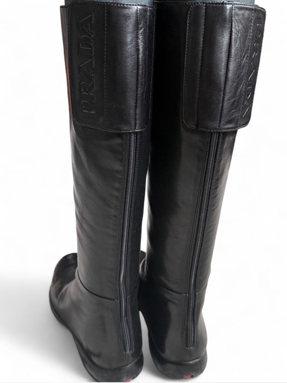 Prada Leather Knee-High Riding Boots Black EU 38.5 / US 8 Never Worn with Box